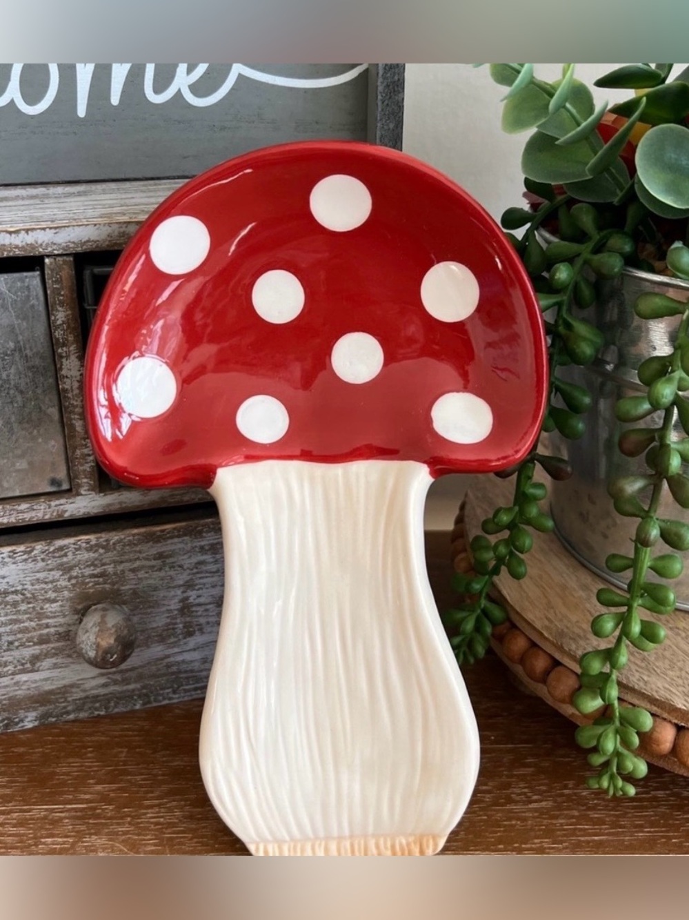 Boho Ceramic Mushroom Spoon Rest